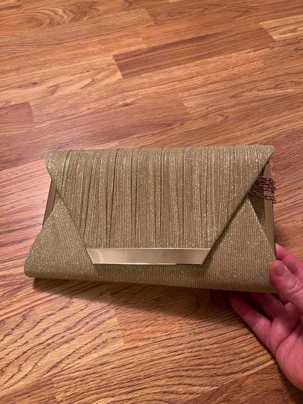 Gold Evening Clutch Bag with Chain Strap